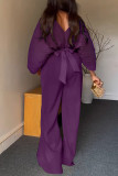 Casual Daily Solid Color Ruched Belted V Neck Three Quarter Two Pieces