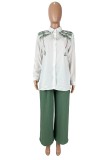 Casual Daily Print Buttons Turndown Collar Long Sleeve Two Pieces