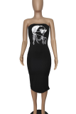 Sexy Print Slit Strapless Long Dresses