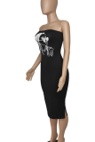 Sexy Print Slit Strapless Long Dresses