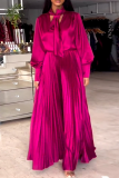 Casual Solid Color Strap Design Pleated Asymmetrical Collar Long Sleeve Two Pieces