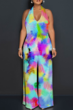 Casual Print Backless Halter Loose Jumpsuits