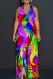 Casual Print Backless Halter Loose Jumpsuits
