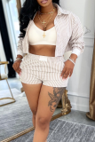 Casual Stripe Buckle Turndown Collar Long Sleeve Two Pieces