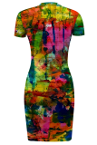 Sexy Print Slit O Neck Irregular Dresses