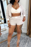 Casual Stripe Buckle Turndown Collar Long Sleeve Two Pieces