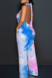 Casual Print Backless Halter Loose Jumpsuits