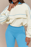 Casual Solid Color Zipper Contrast Zipper Collar Long Sleeve Two Pieces