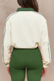 Casual Solid Color Zipper Contrast Zipper Collar Long Sleeve Two Pieces