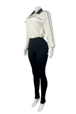 Casual Solid Color Zipper Contrast Zipper Collar Long Sleeve Two Pieces