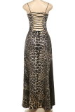 Sexy Print Patchwork Spaghetti Strap Long Dresses