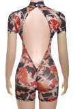 Sexy Print Backless O Neck Skinny Rompers