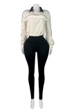 Casual Solid Color Zipper Contrast Zipper Collar Long Sleeve Two Pieces