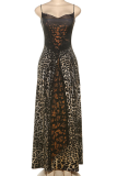 Sexy Print Patchwork Spaghetti Strap Long Dresses