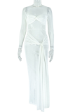Elegant Solid Color Ruched O Neck Long Dresses