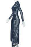 Elegant Solid Color Ruched O Neck Long Dresses