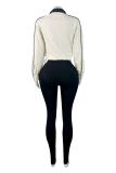 Casual Solid Color Zipper Contrast Zipper Collar Long Sleeve Two Pieces