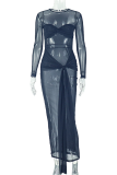 Elegant Solid Color Ruched O Neck Long Dresses