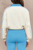 Casual Solid Color Zipper Contrast Zipper Collar Long Sleeve Two Pieces