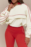 Casual Solid Color Zipper Contrast Zipper Collar Long Sleeve Two Pieces