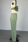 Sexy Solid Color Backless Flower Shape Spaghetti Strap Sleeveless Two Pieces
