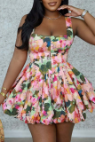 Sexy Print Patchwork Spaghetti Strap Printed Dresses