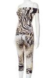 Sexy Print Patchwork Off Shoulder Short Sleeve Two Pieces