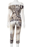 Sexy Print Patchwork Off Shoulder Short Sleeve Two Pieces