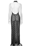 Sexy Solid Color Backless Halter Long Dresses