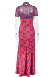 Sexy Print Ruched O Neck Evening Dresses