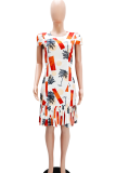 Elegant Print Pleated O Neck Long Dresses