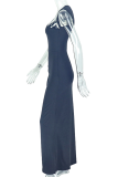 Sexy Solid Color Hollow Out Slit Asymmetrical Collar Long Dresses