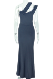 Sexy Solid Color High Slit Stringy Selvedge Asymmetrical Collar Evening Dresses