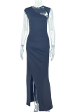 Sexy Solid Color Hollow Out Slit Asymmetrical Collar Long Dresses