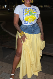 Casual Print Patchwork O Neck Short Sleeve Two Pieces