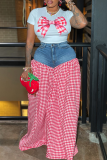Casual Print Patchwork O Neck Short Sleeve Two Pieces