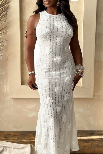 Elegant Solid Color Backless Flower Shape Long Dresses