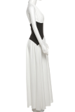 Elegant Solid Color Backless Contrast Halter Long Dresses