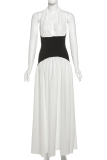 Elegant Solid Color Backless Contrast Halter Long Dresses