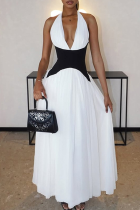 Elegant Solid Color Backless Contrast Halter Long Dresses