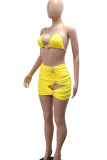 Sexy Solid Color Hollow Out 3 Piece Sets