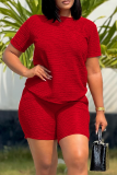 Casual Solid Color Patchwork O Neck Short Sleeve Two Pieces