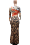 Casual Print Patchwork O Neck Long Sleeve Two Pieces