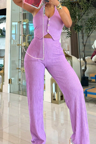 Casual Solid Color Buckle Halter Sleeveless Two Pieces