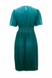 Elegant Solid Color Pleated O Neck Long Dresses