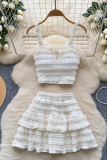 Vacation Solid Color Flounce Spaghetti Strap Sleeveless Two Pieces