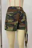Casual Camouflage Print Pocket Zipper Regular Mid Waist Full Print Bottoms