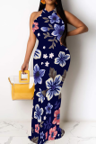 Casual Print Patchwork O Neck Long Dresses