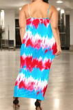Casual Print Patchwork Spaghetti Strap Long Plus Size Dresses