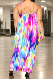 Casual Print Patchwork Spaghetti Strap Long Plus Size Dresses
